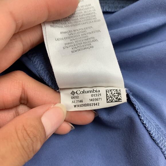 Columbia Shirt Womens M Medium Periwinkle Omni Freeze Snap Buttons Tab Sleeve - Picture 12 of 14